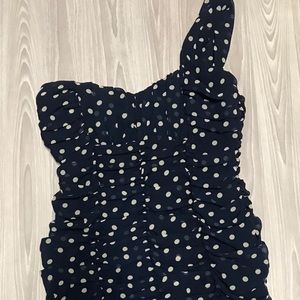 One shoulder navy blue ruched dress
